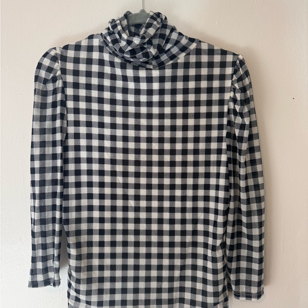 Free People Black and White Checkered Turtleneck Top